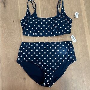 NWT! Old Navy Navy and White Star Print High-Waist Bikini Set